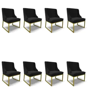 Cadeira Sala de Jantar Industrial Dourado Kit 8 Liz Suede D03 - D'Rossi Preto