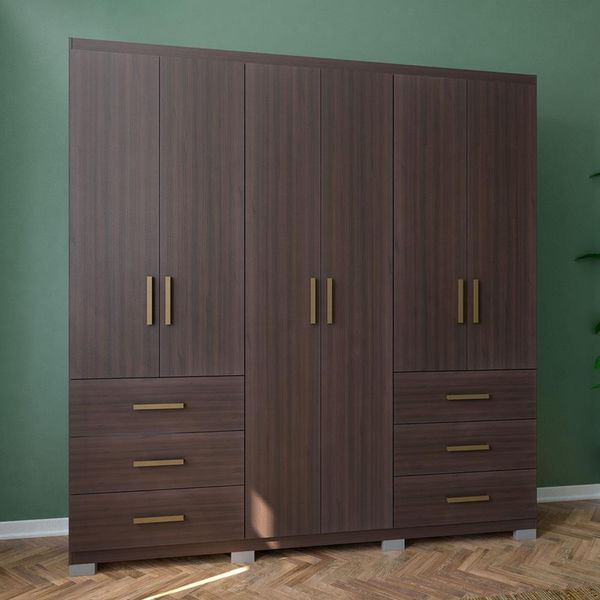 Guarda-Roupa Santiago com 6 Portas e 6 Gavetas Externas Bartira Café