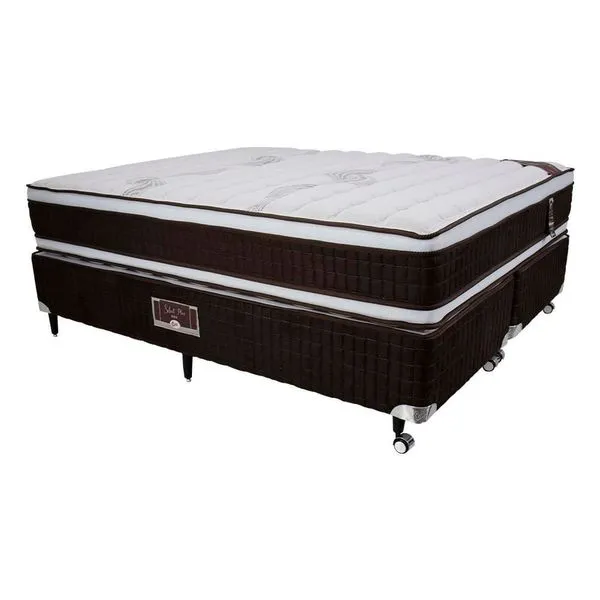 Cama Box King Size Castor Sellect P Dupla Revestida em Tecido Suede + Colchão com Molejo Tecnopedic e Euro Pillow 34x193x203cm Marrom com Bege