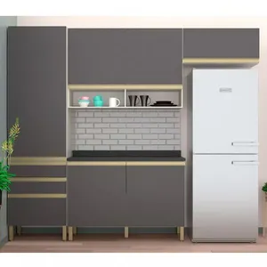 Cozinha Compacta Bartira Jaspe com 6 Portas 3 Gavetas e 6 Prateleiras 260.4cm Bege com Cinza