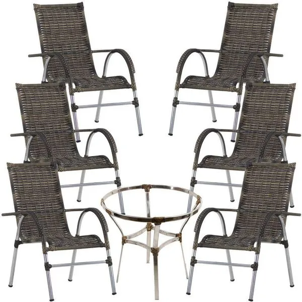 6 Cadeiras Alumínio E Mesa S/tampo Varanda Jardim Piscina Cappuccino