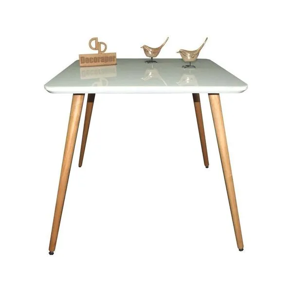 Mesa Jantar Pés Palitos Tampo Quadrado Vidro Laqueado 70cm Off White
