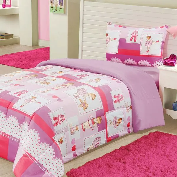 Coberdrom edredom Solteiro Alegria Dupla Face Ballet - Rosa