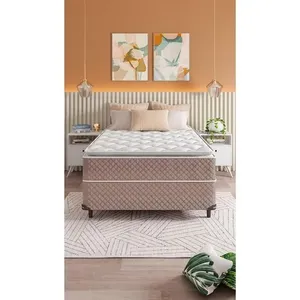 Cama Box Casal Umaflex Berlim Pillow Top e Molas Ensacadas Castor com Branco