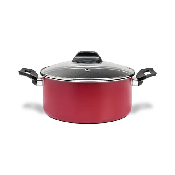 Caçarola Anis Pro-Flon Antiaderente 3,4L 22cm Tampa de Vidro Brinox Vermelho