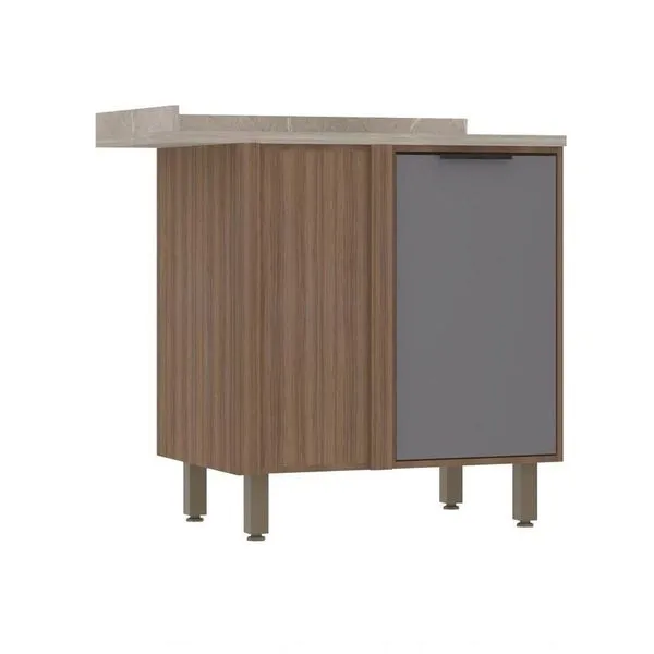 Balcão De Cozinha Com Tampo Canto Reto 95 Cm 1 Porta Aspen Luciane Móveis cinza Puro