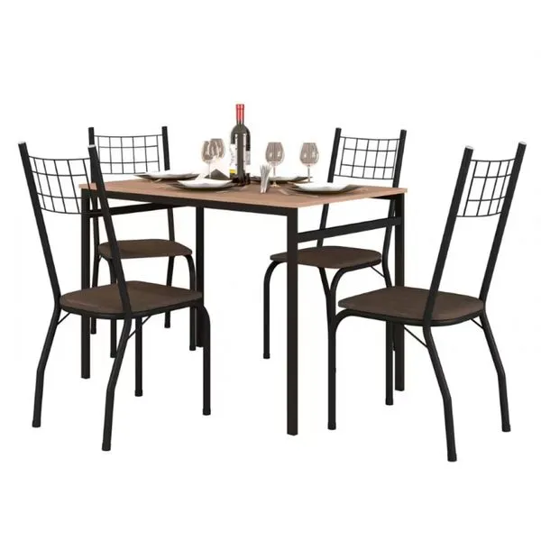 Mesa de Jantar Retangular Fabone Sintra com 4 Cadeiras Estofadas Preto Fosco