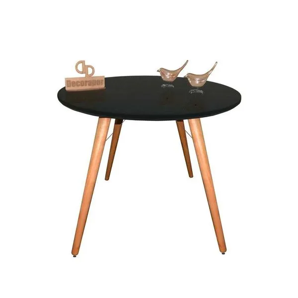 Mesa Jantar Pés Palitos Tampo Redondo Vidro Laqueado 90cm Preto
