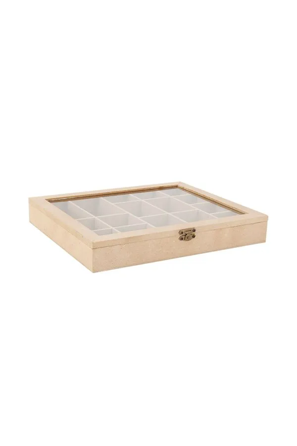 Caixa Mdf com 9 Divisórias Tampa Acrílica 28x23x4cm