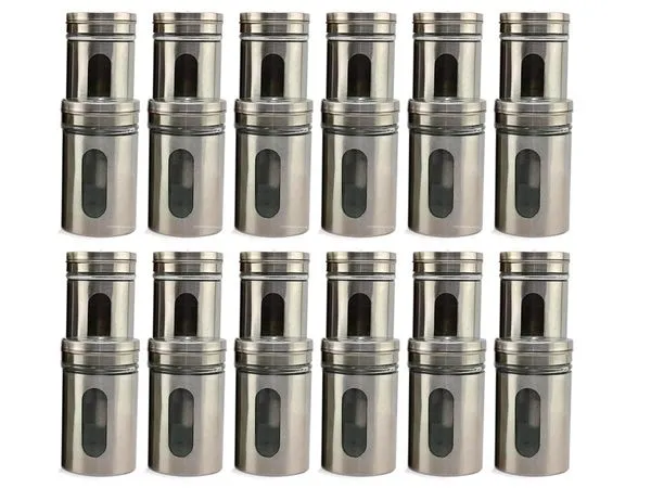 Kit 24 Saleiro Pimenteiro Porta Condimentos Vidro e Inox C/ Ajuste de Abertura Cozinha Restaurante