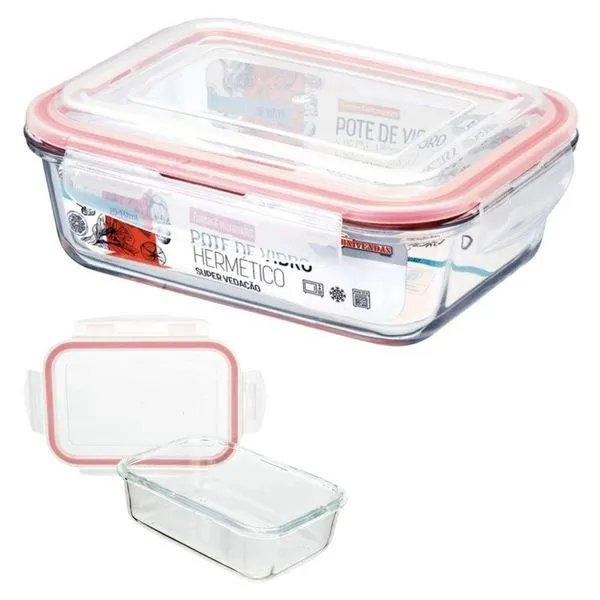 Vasilha De Vidro Hermética Com Tampa 1040ml Mantimentos Para Microondas Freezer Congelador Geladeira Comida Pote