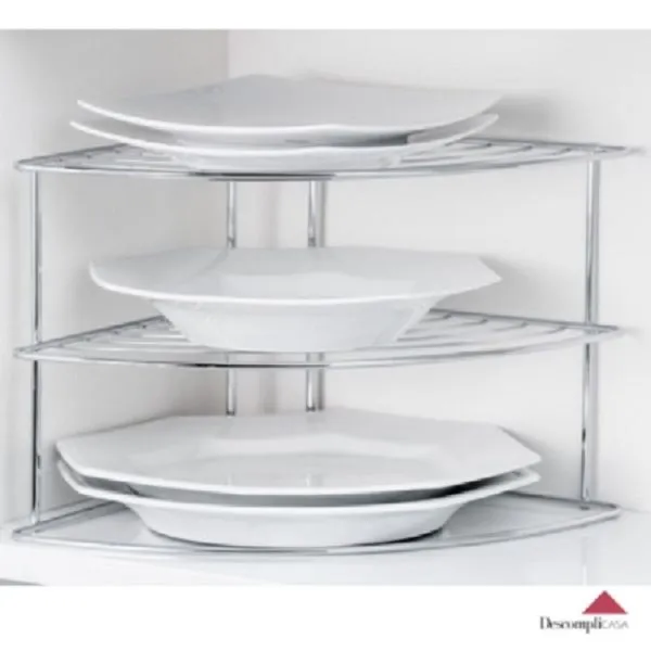 Organizador Armário de Cozinha Prateleira Organizadora Porta Pratos de Canto Suporte Cromado - Kit com 2 unidades