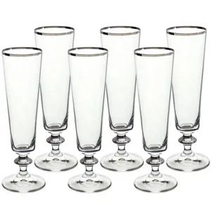 Conjunto de Taças para Champanhe Bohemia Bella Decorada 205 ml em Cristal Ecológico Platinum Rim 6 Peças Transparente