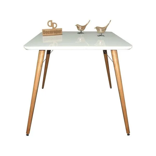 Mesa Jantar Pés Palitos Tampo Quadrado Vidro Laqueado 120cm Branco
