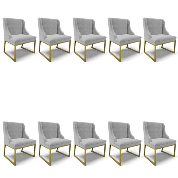 Cadeira Sala de Jantar Industrial Dourado Kit 10 Liz Suede D03 - D'Rossi Cinza