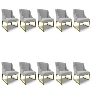 Cadeira Sala de Jantar Industrial Dourado Kit 10 Liz Suede D03 - D'Rossi Cinza