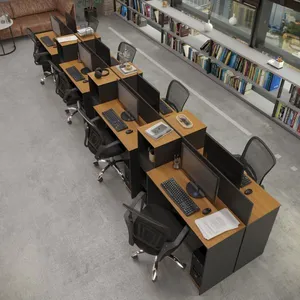 Estação De Trabalho 8 Lugares Tech Office 8 Mesas 6 Armários - Preto E Cedro Preto E Cedro
