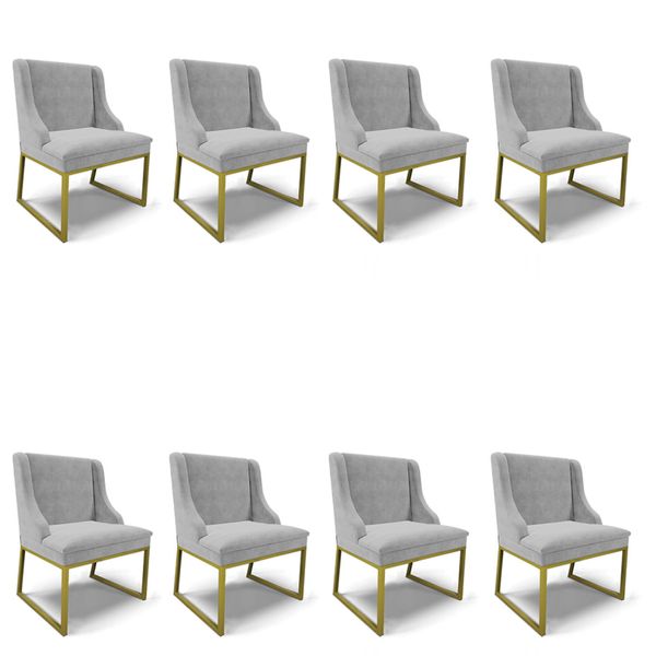 Cadeira Sala de Jantar Industrial Dourado Kit 8 Liz Suede D03 - D'Rossi Cinza