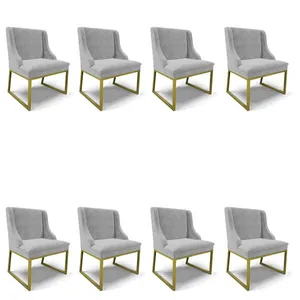 Cadeira Sala de Jantar Industrial Dourado Kit 8 Liz Suede D03 - D'Rossi Cinza