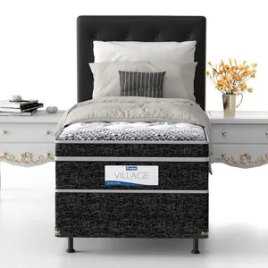 Cama Box de Solteiro Probel Village D28 com Molas Pocket e Pillow Euro 68x88x188cm Branco com Preto