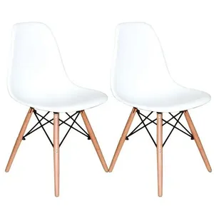 Kit Com 2 Cadeira Charles Eames Eiffel Branca Base Madeira