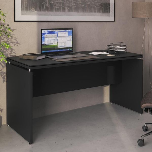 Mesa Para Escritório Com Tampo Duplo 25mm Tundra - Preto