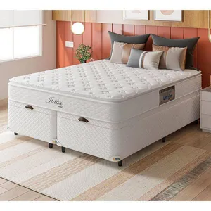 Cama Box Queen Size com Colchão Umaflex Itália e Base Itaflex Universal com Pillow Top, Molas Ensacadas e Baú Branco