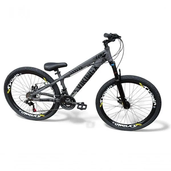 Bicicleta aro26 Vikingx Tuff Freeride 21v aroVmaxx FreioDisco Garfo Suspensão Pneu Flame CinzaPreto