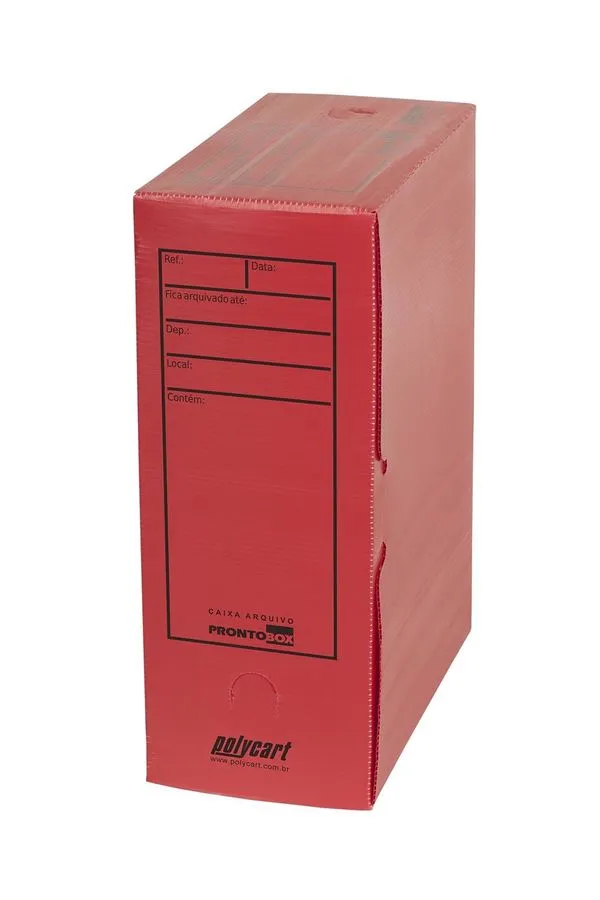 Caixa Arquivo Morto Polycart Plástico Prontobox Corrugado Vermelho 347x245x133mm