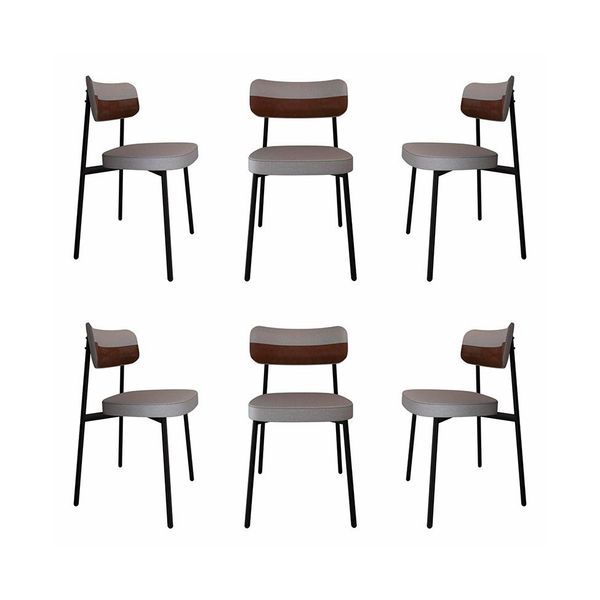 Conjunto de 6 Cadeiras Alloa com Detalhe Marrom Polipropileno Cinza Claro