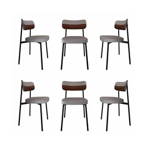 Conjunto de 6 Cadeiras Alloa com Detalhe Marrom Polipropileno Cinza Claro