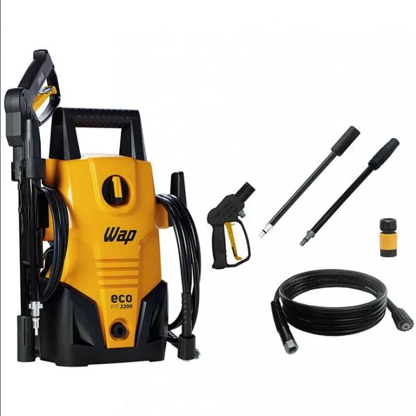 Lavadora de Alta Pressão Wap Eco Fit 2200 1500PSI Econômica com Jato de Água Leque e Concentrado e Sistema Stop Total 1400W Preto com Amarelo / 110V