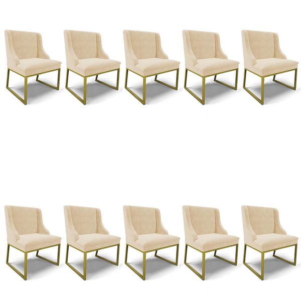 Cadeira Sala de Jantar Industrial Dourado Kit 10 Liz Suede D03 - D'Rossi Bege