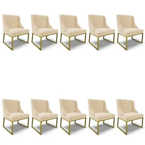 Cadeira Sala de Jantar Industrial Dourado Kit 10 Liz Suede D03 - D'Rossi Bege