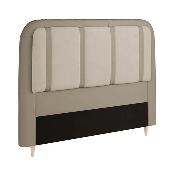 Cabeceira para Cama Box Casal Dobuê Leon com Revestimento em Veludo e Corino Kaki/Bege