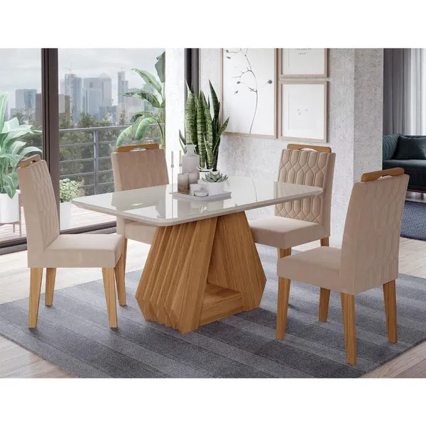 Conjunto de Mesa Agata 130 cm com 4 cadeiras Paola Cimol Nature/offwhite/nude Única / Nature Nude