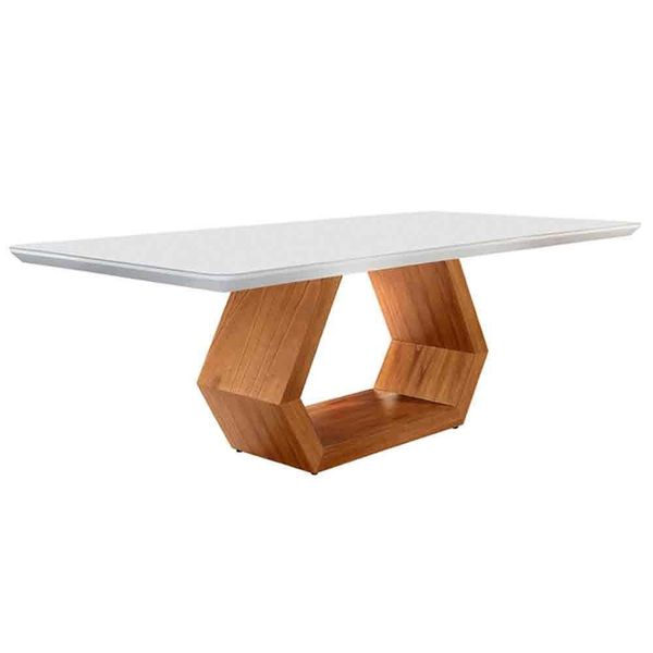 Mesa de Jantar Retangular com Tampo de Vidro Ane II Off White e Imbuia 220 cm