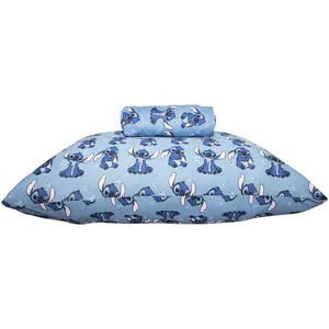 Jogo de Lençol KazzaVip Solteiro Malha Mista 70% Algodão e 30% Poliéster Estampado Disney Stitch Blue Kids 2 Peças Azul