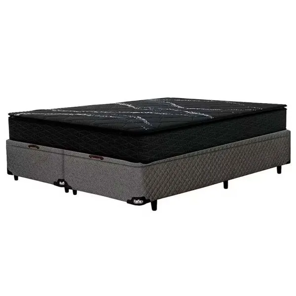 Colchão Queen Size New Itália D26 Molas Ensacadas e Pillow Top Umaflex + Base Box Itaflex Universal com Baú Preto/Granite