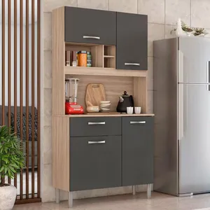 Cozinha Compacta Demóbile Malta com 4 Portas e 1 Gaveta 91 cm Avena com Grafito
