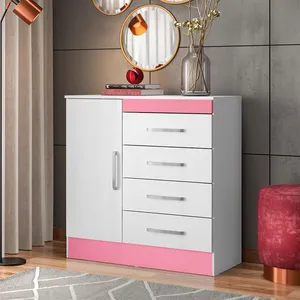 Cômoda Montevidéu com 4 Gavetas e 1 Porta Demóbile Branco com Rosa