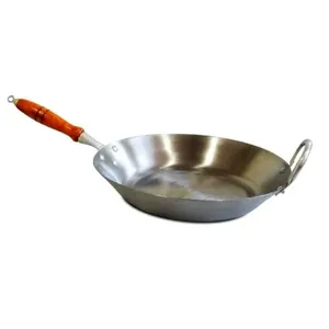 Frigideira Aço Carbono 2mm Cabo Madeira Fritura 2300ml 30cm