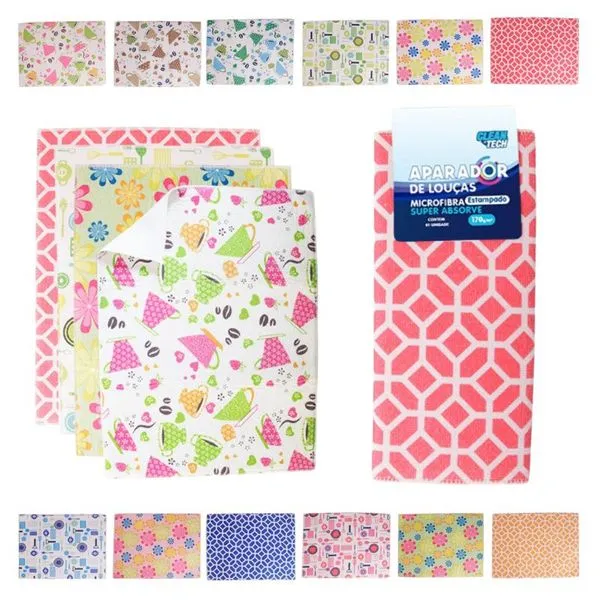 Kit 06 Toalhas Aparador Louça Microfibra Estampada 40cmx30cm