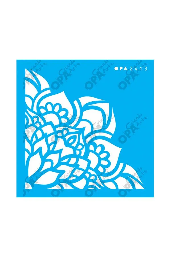 Stencil Opa 10x10 Cantoneira Flores Lotus 2413