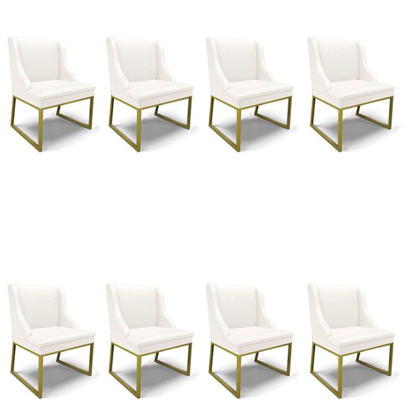 Cadeira Sala de Jantar Industrial Dourado kit 8 Liz Sintético D03 - D'Rossi Branco