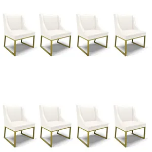 Cadeira Sala de Jantar Industrial Dourado kit 8 Liz Sintético D03 - D'Rossi Branco