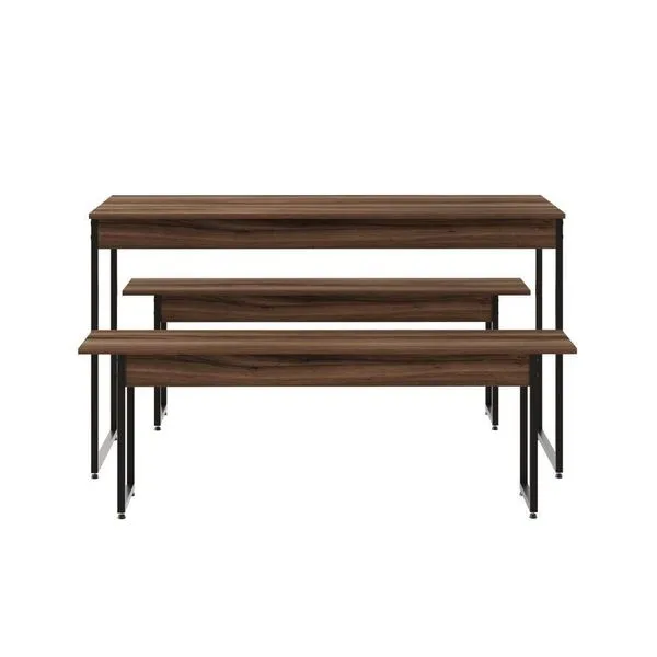 Mesa De Jantar Com 2 Bancos Estilo Industrial Tub Nogal / Est.preta
