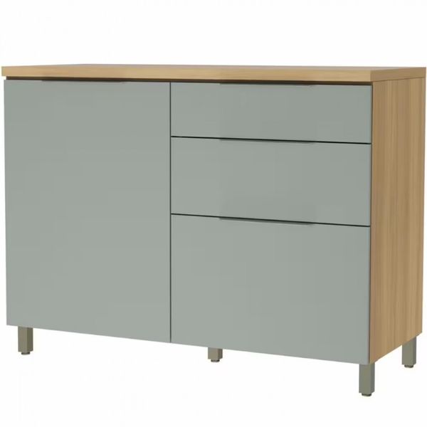 Balcão Nesher Rainha em MDF 15mm com 1 Porta, 4 Gavetas e 1 Prateleira - 120cm de largura Nature com Verde
