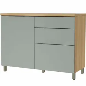 Balcão Nesher Rainha em MDF 15mm com 1 Porta, 4 Gavetas e 1 Prateleira - 120cm de largura Nature com Verde