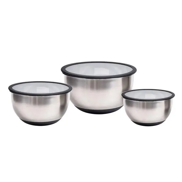 Jogo de bowls tigelas em inox com tampas plásticas Kenya P/M/G 3 peças